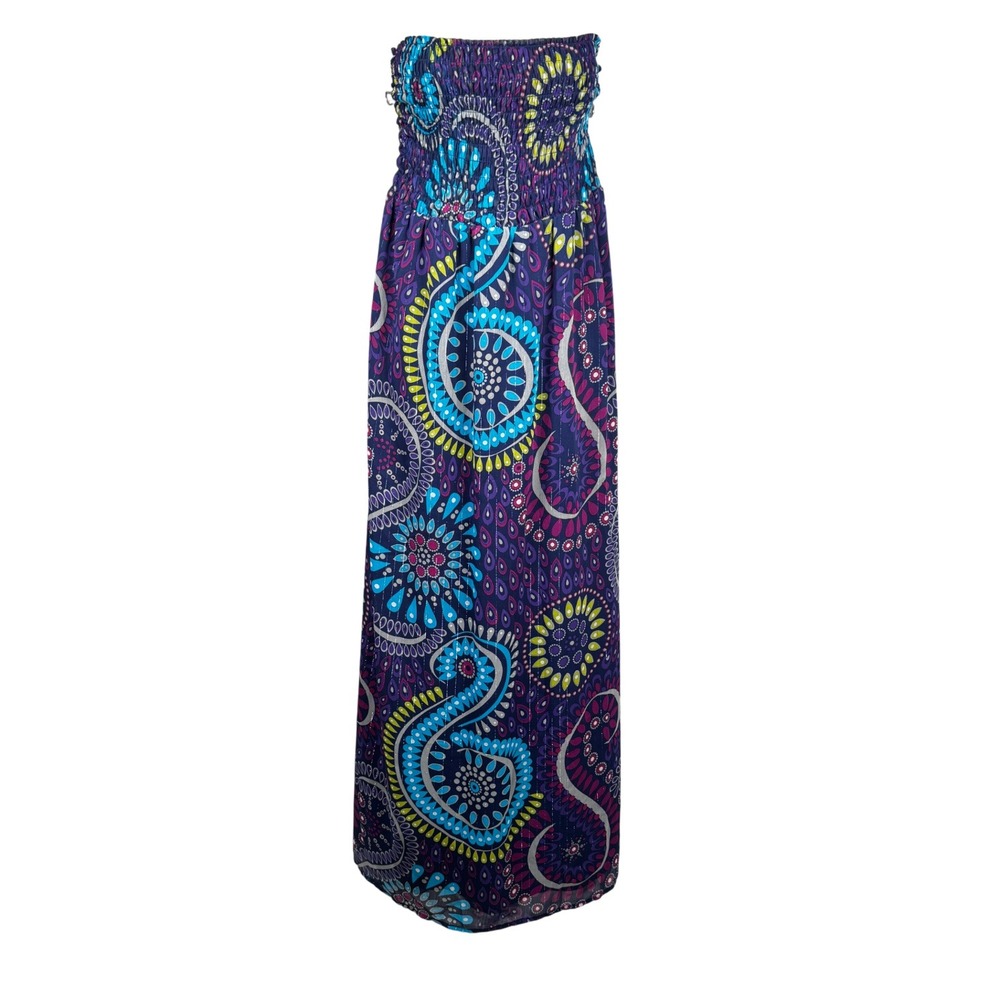 Old Navy Smocked Strapless Maxi Dress Womens XXL Purple Paisley Print Lined Boho